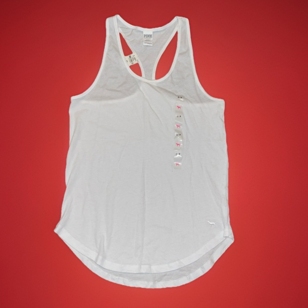 Pink Victoria’s Secret White Racerback Tank Top